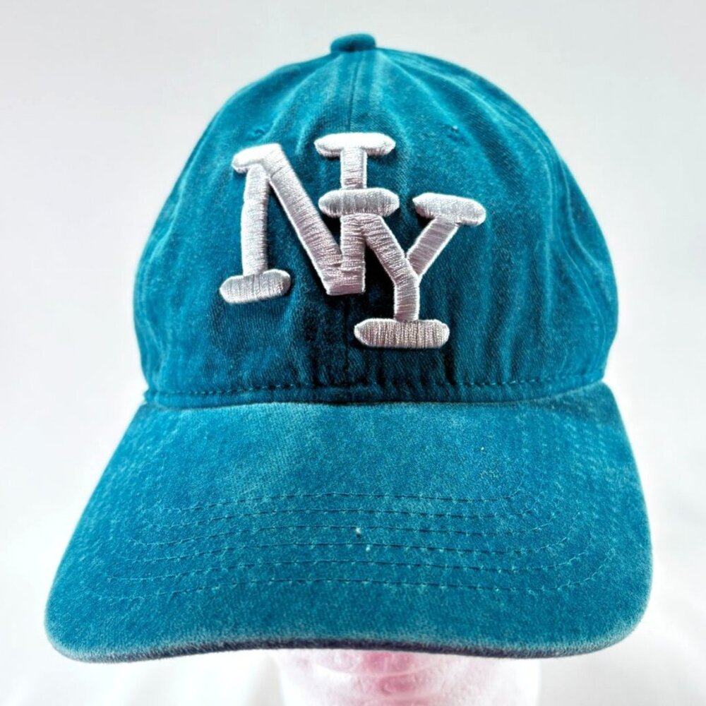 Teal Blue Embroidered New York Spell Out New York City on Back Mens Baseball Hat
